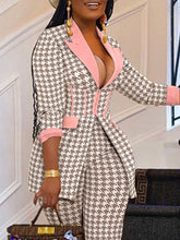 5XL Plus Größe Hahnentritt Blazer Hosen Set Frauen Zwei-Stück Büro Dame Mode Outfits Frühling